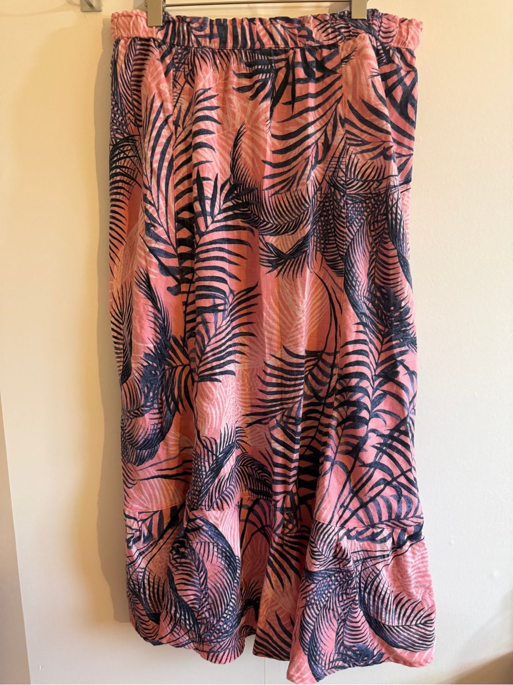 M&S Collection 100% Linen Tropical Palm Print Midi Skirt Pink UK 14 Regular - Picture 2 of 8